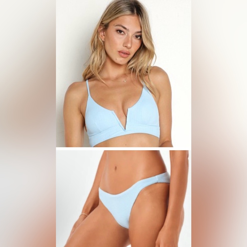L*SPACE Ribbed Two-piece Swimsuit Collection bikini set in sky blue